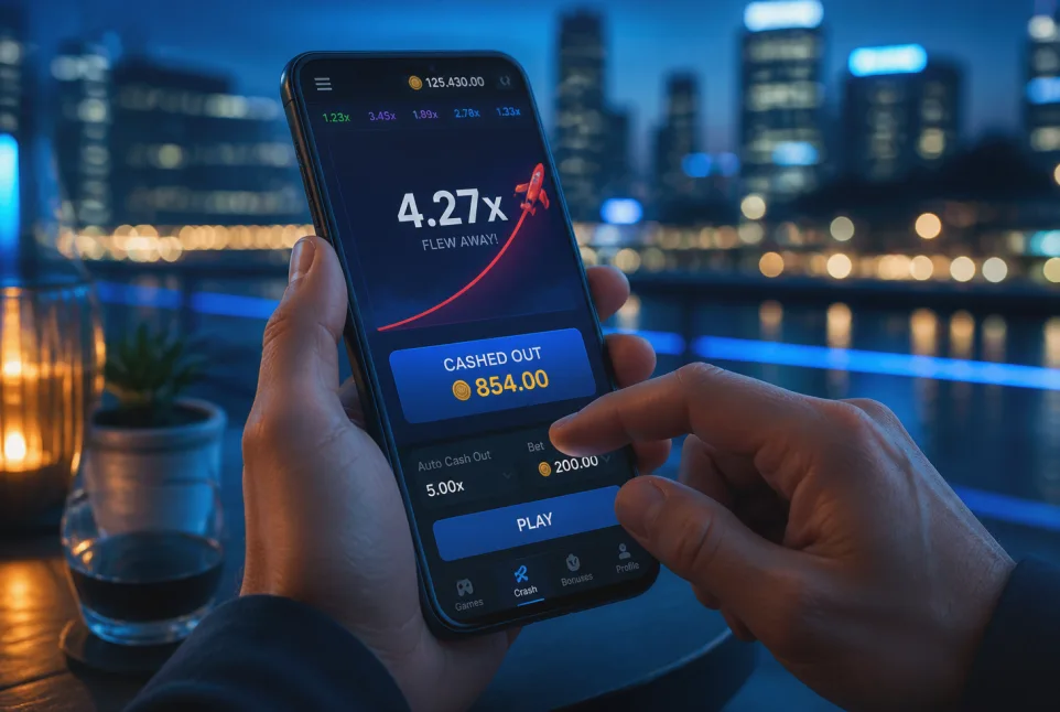 Spieler prüft am Abend den Auszahlungsverlauf in der mobilen Casino-App